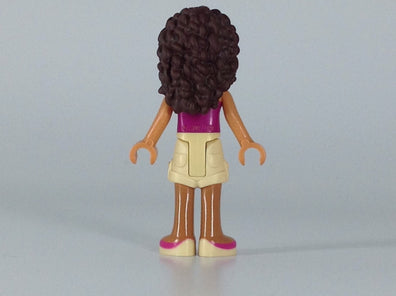 Andrea, Tan Shorts, Tan Top with Bright Light Orange Chevron Stripes, Bright Light Orange Flower